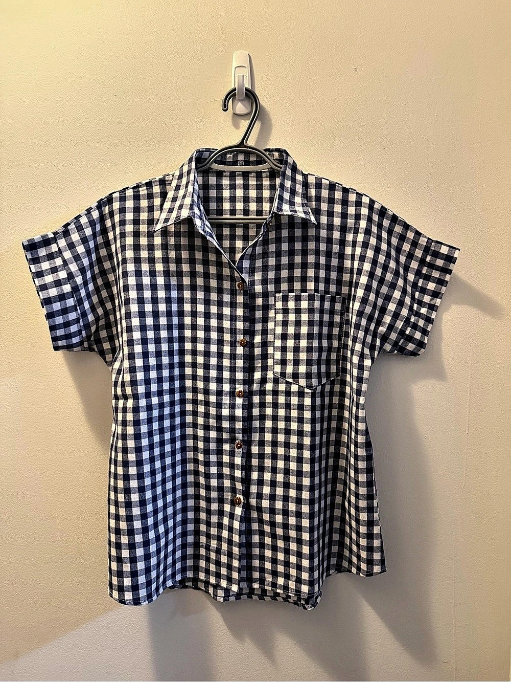 Gingham Button Down Shirt in Blue & White Like New